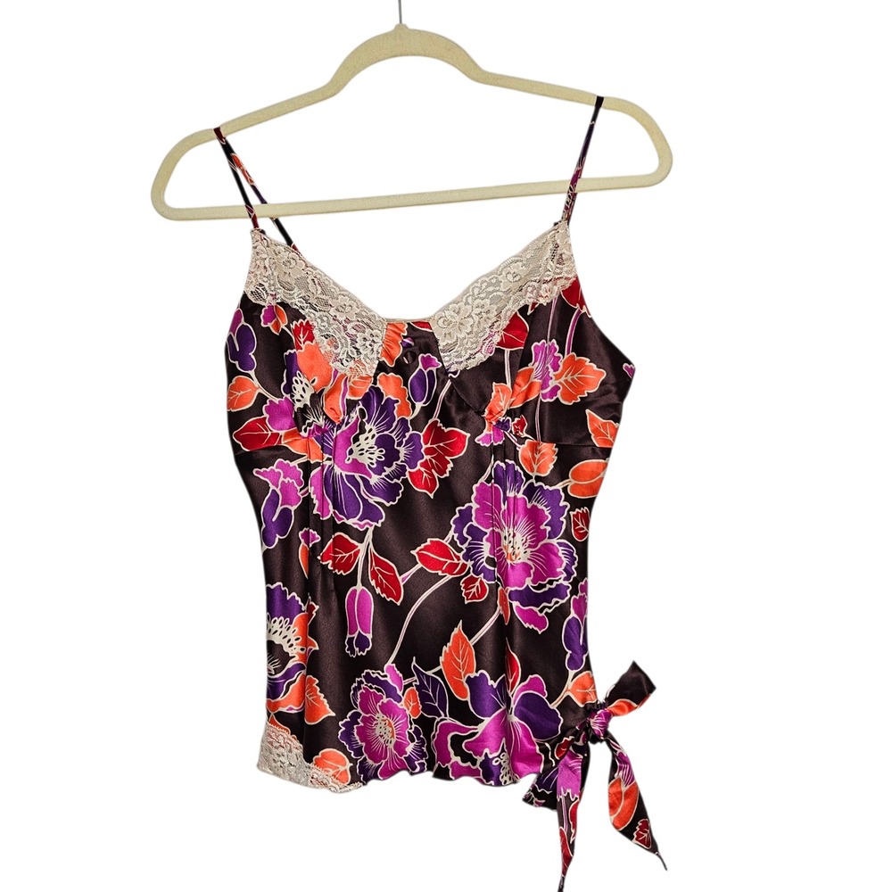 Vintage Mixit Y2k 90s Babydoll Satin Cami Top‎ Lace Brown Purple Petite S  Fairy